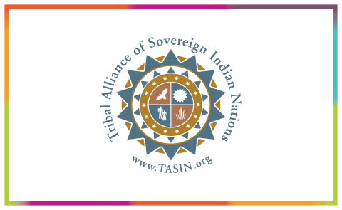 Logo of Tribal Alliance of Sovereign Indian Nations with circular emblem and colorful border.